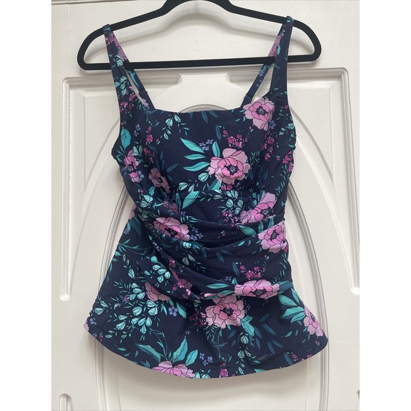 Lands' End Tops - Lands' End Women's‎ Size 10 Navy Blue Floral Bandeau Tankini Top